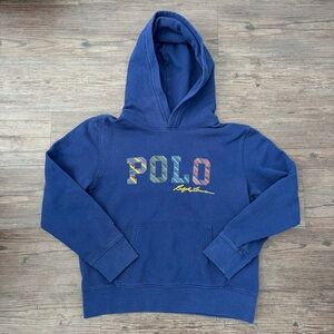 POLO RALPH LAUREN STRIPED BLUE GRAPHIC LOGO HOODIE BOYS MEDIUM